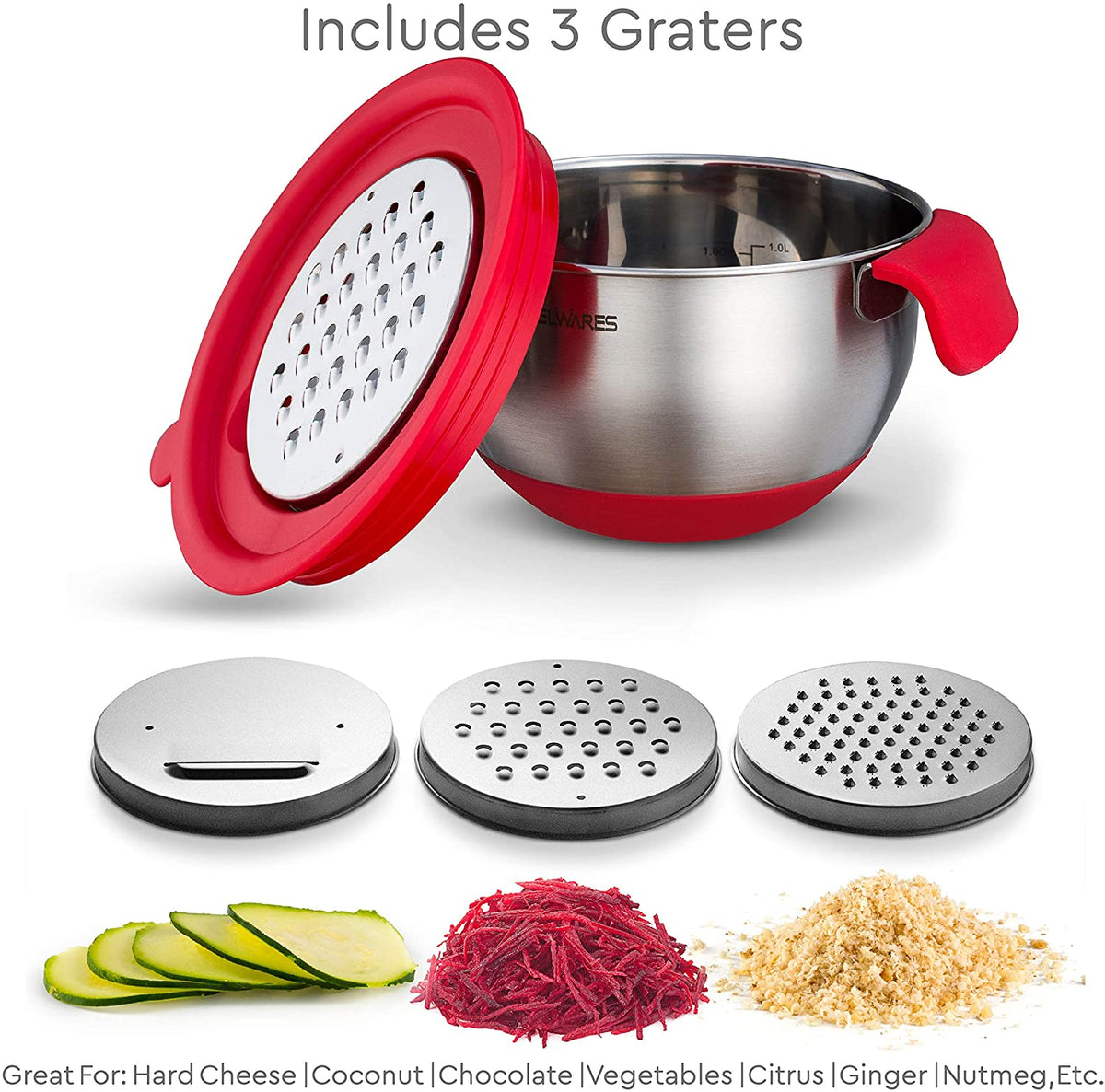 3-Piece Stainless Steel Mixing Bowl Set – Red