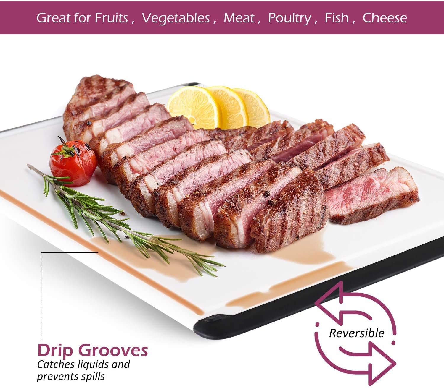 Cutting board with juice groove, HDPE black - 32,5x26,5x1,4cm