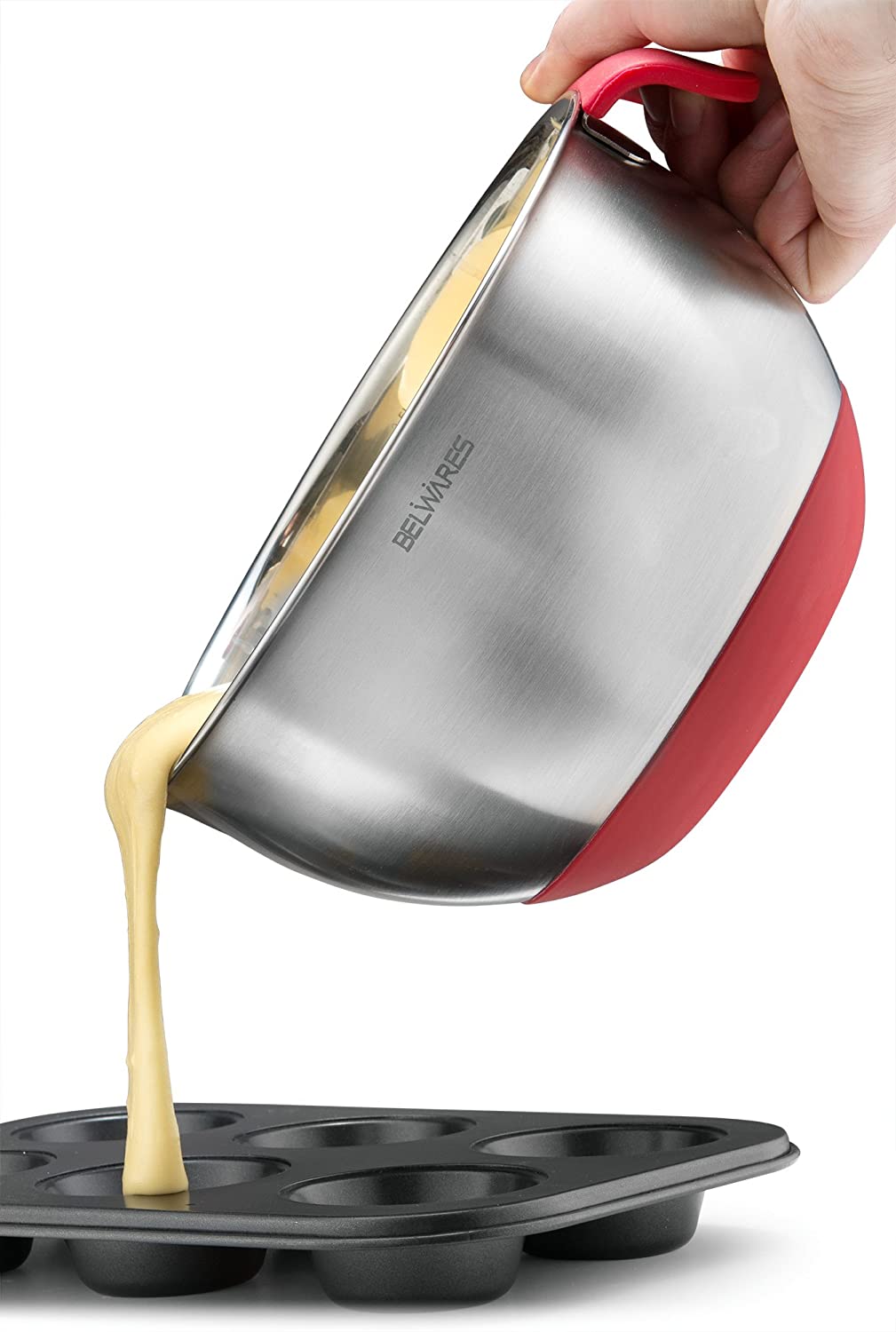 Stainless Steel Mixing Bowls with Grater - Set of 3 (Red)
