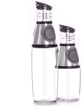 Load image into Gallery viewer, Oil and Vinegar Dispenser Set – 2 Glass Bottles with Drip-Free Spouts, Measuring Pump &amp; Pour Control – 500ml and 250ml Non-Leaking Olive Oil Dispenser for Kitchen
