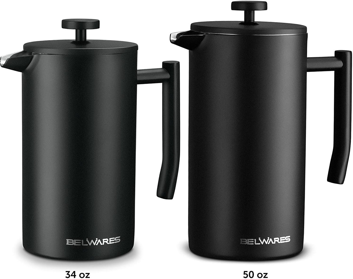 50 oz Stainless Steel French Press – Matte Black