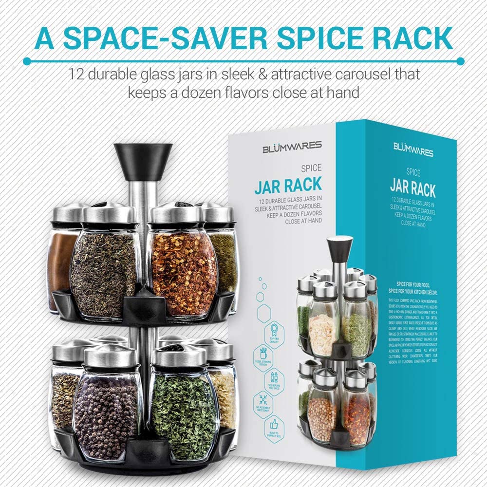 Spinning Glass 12 Jar Spice Jar & Rack Prep & Savour