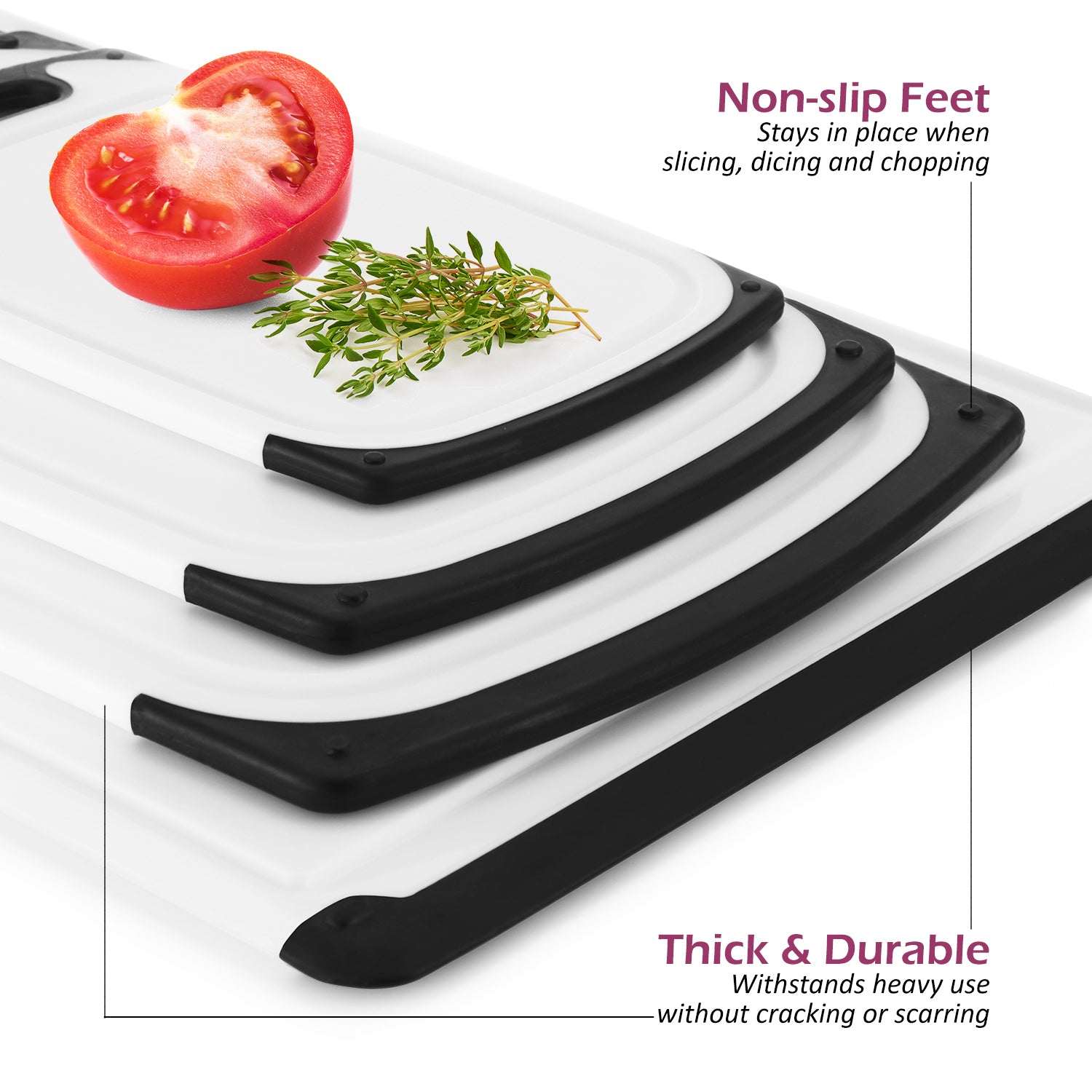 Belwares Plastic Cutting Boards Set of 3, with Non-Slip Feet & Deep Drip  Juice Groove 