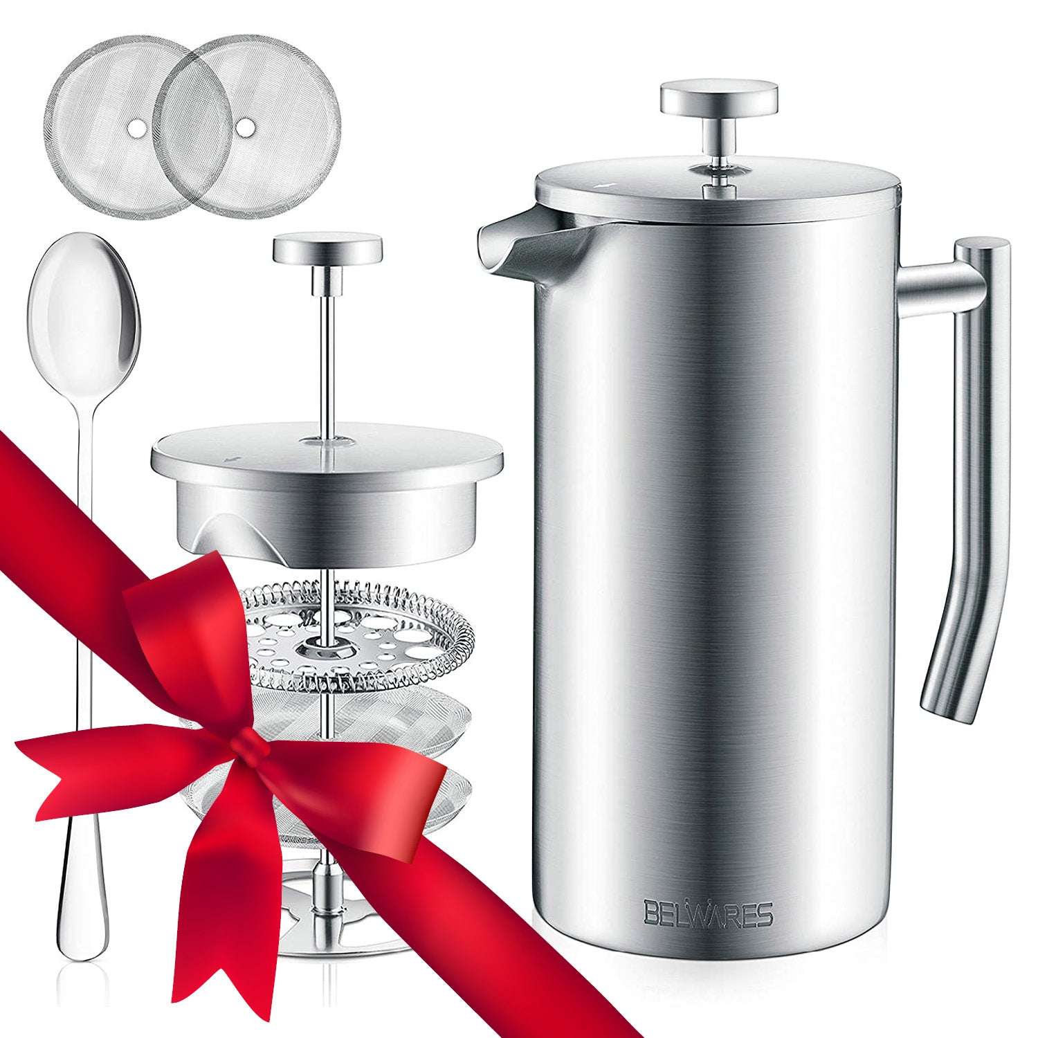 Secura French Press Coffee Maker, 304 Grade Stainless Steel , 34 oz, Silver  NEW